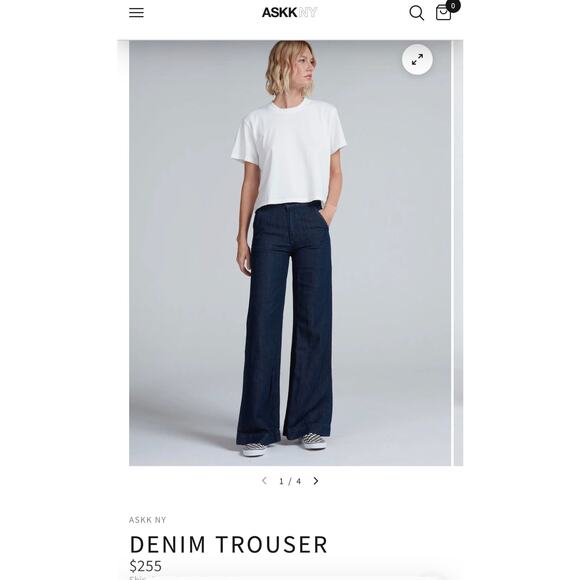 AskK NY Women's Trouser Straight Leg Jeans Linen Indigo Dark Blue Size 28 NWOT - Picture 12 of 12